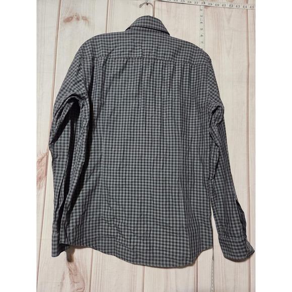 BOSS Hugo Boss Shirt Mens‎ Large Gray Black Gingham Check Slim Fit Button Up - Picture 4 of 11